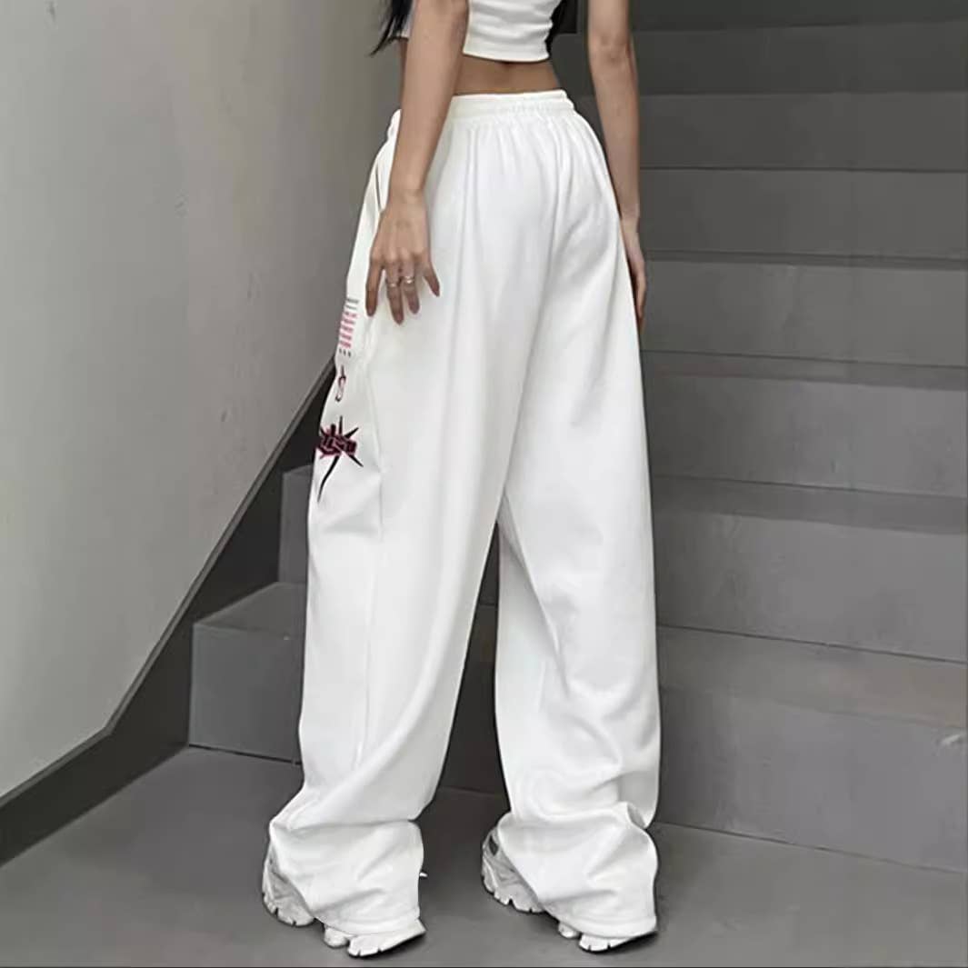 SPORT LOOSE FLEECE LARGE PRINT WIDE-LEG TROUSERS