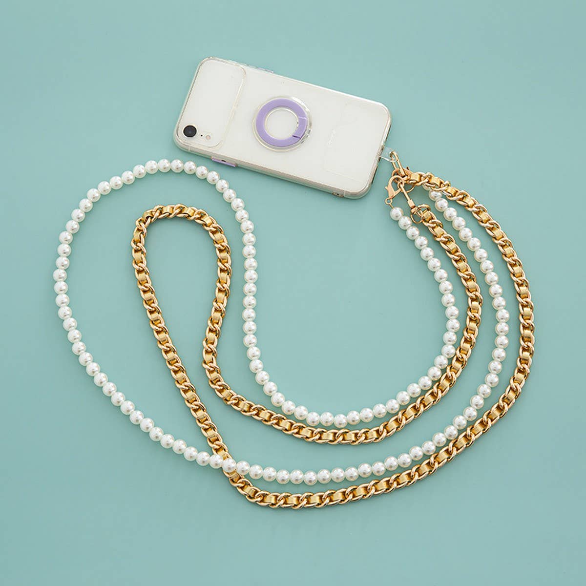 Mixed-Color Chain Beaded Pearl Bag Strap