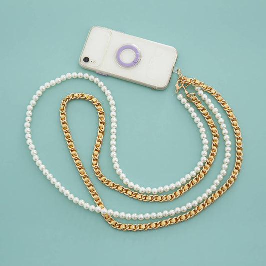 Mixed-Color Chain Beaded Pearl Bag Strap