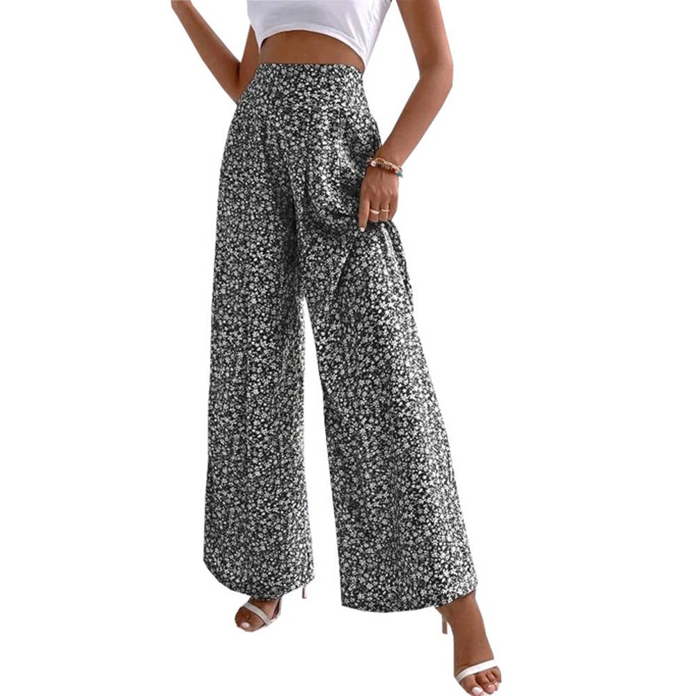 Printed waist waist casual wide-leg pants