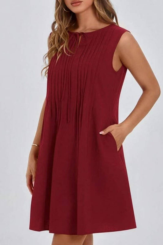 CWDSD10614_SUMMER FASHION SHORT SLEEVELESS RESORT DRESS