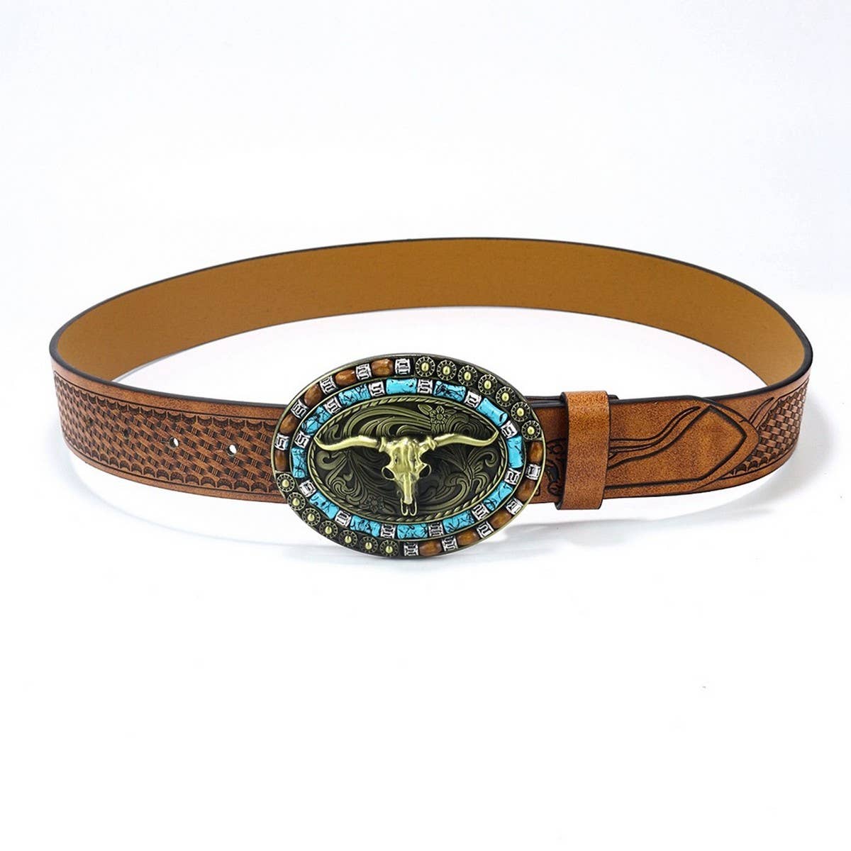 1.45" WIDE CAMEL WESTERN DENIM BELT_CWABE0418