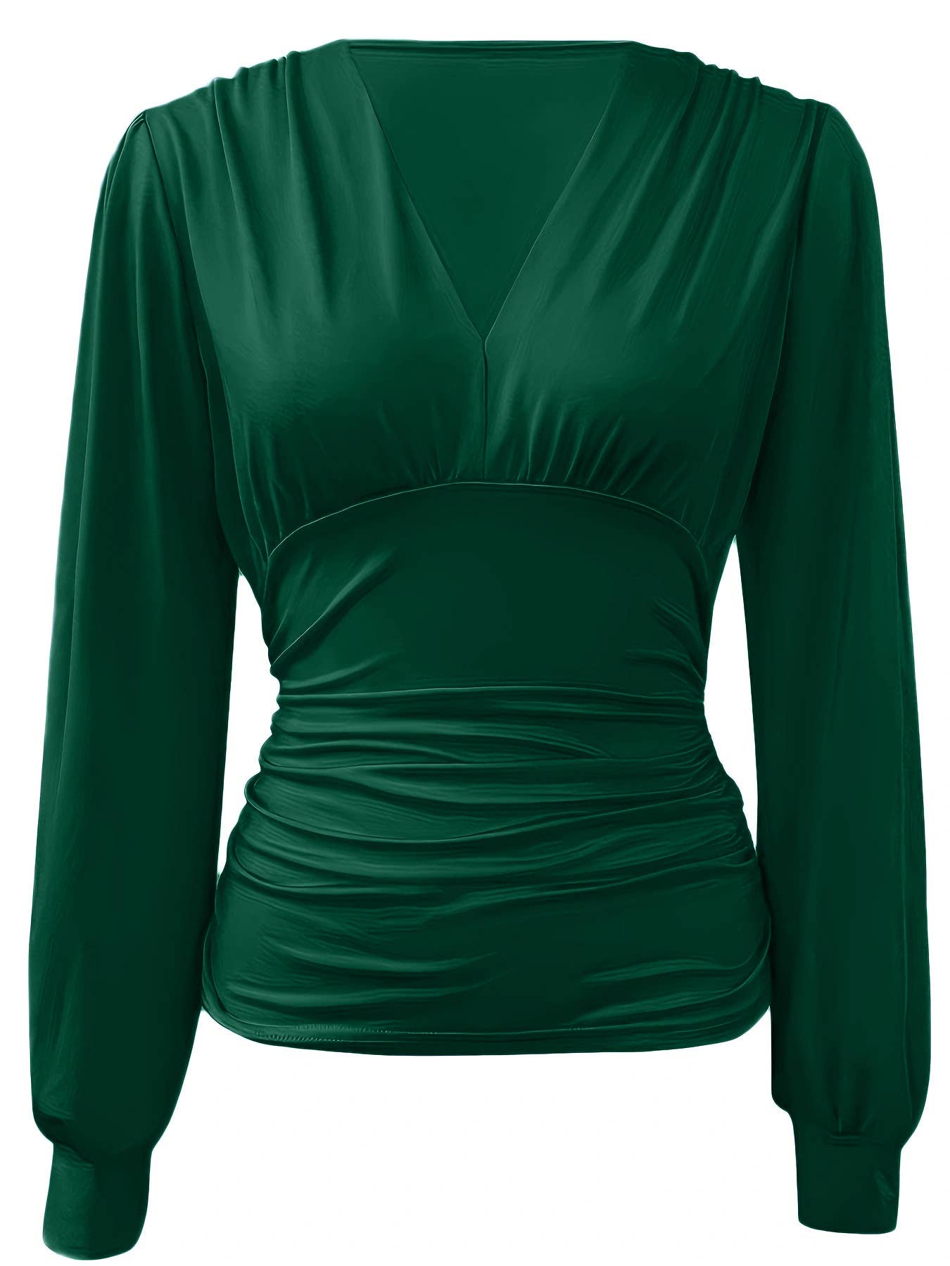 LONG SLEEVE FASHION V-NECK SOLID COLOR CASUAL TOP