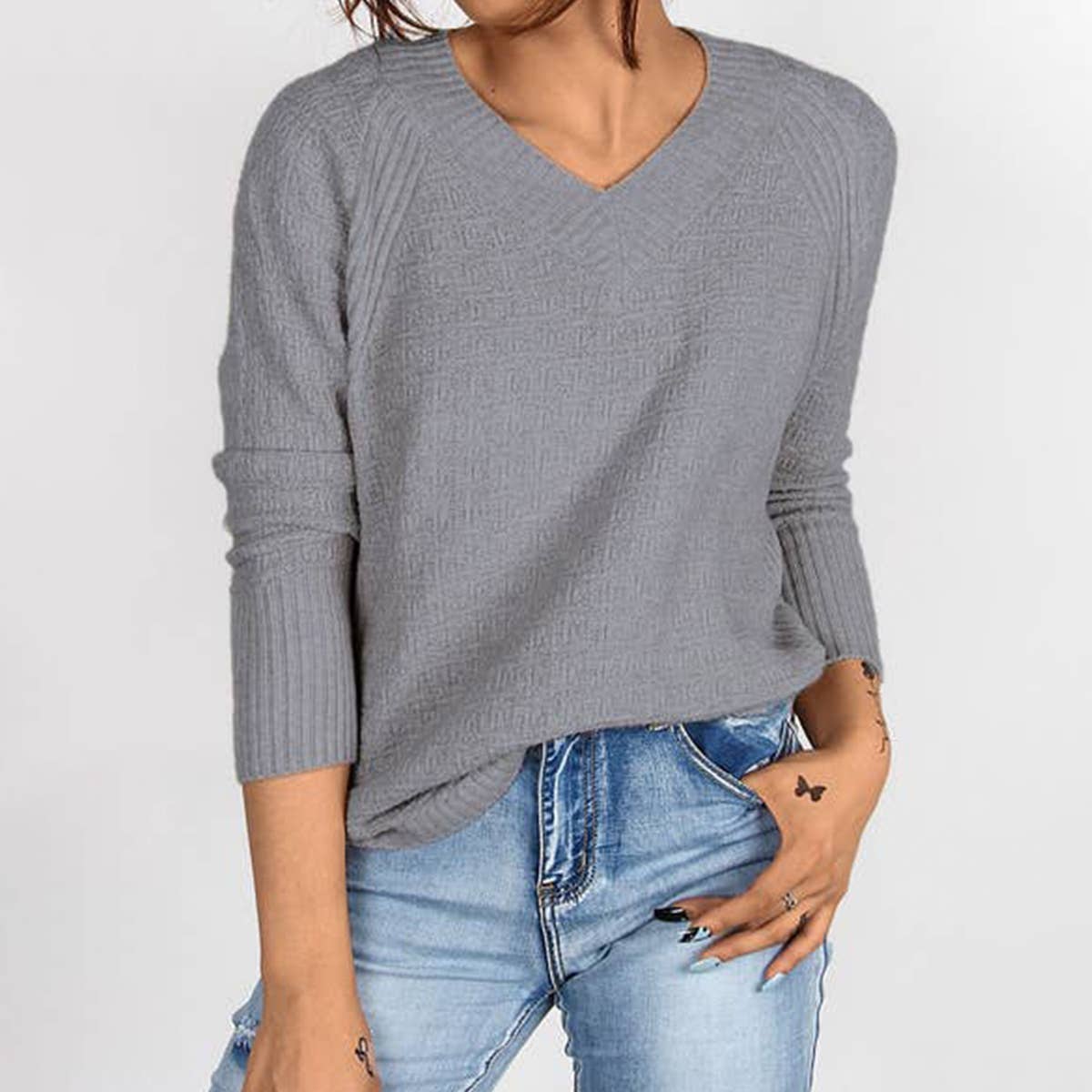 Irregular loose V-neck pullover sweater