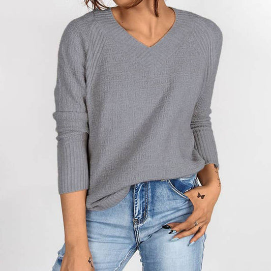Irregular loose V-neck pullover sweater