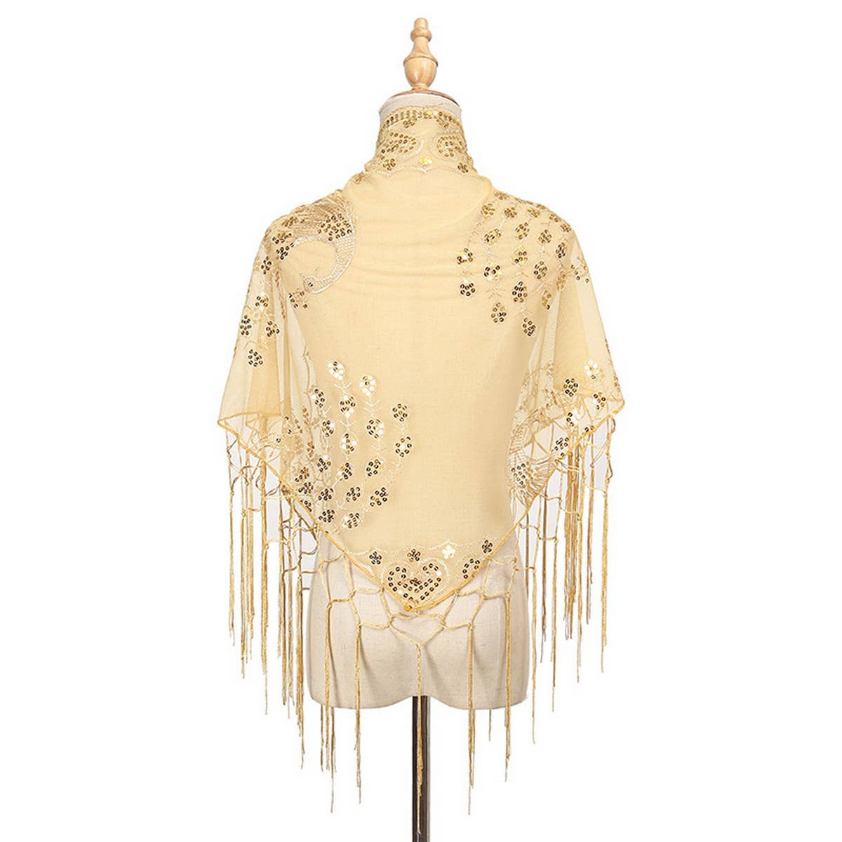 ETHNIC CLASSIC PEACOCK TASSEL TRIANGLE SHAWL