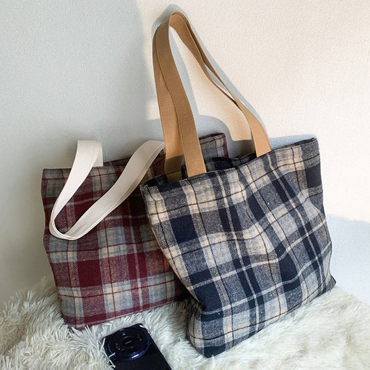RETRO MIXED COLOR PLAID VERSATILE SHOULDER BAG_CWAB2155