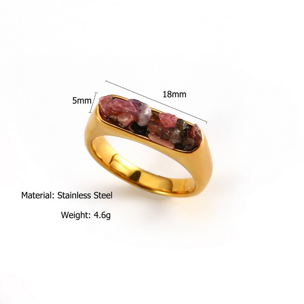 Designer 18K Steel Ring with Crushed Gemstone