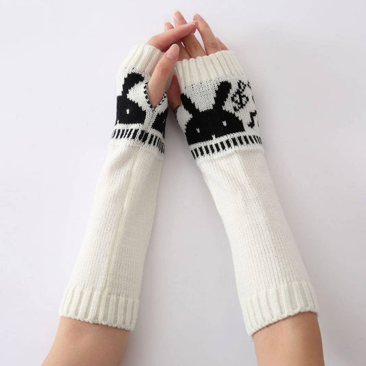 FASHIONABLE BUNNY HEAD OPEN FINGER KNITTED SLEEVES_CWAG0106