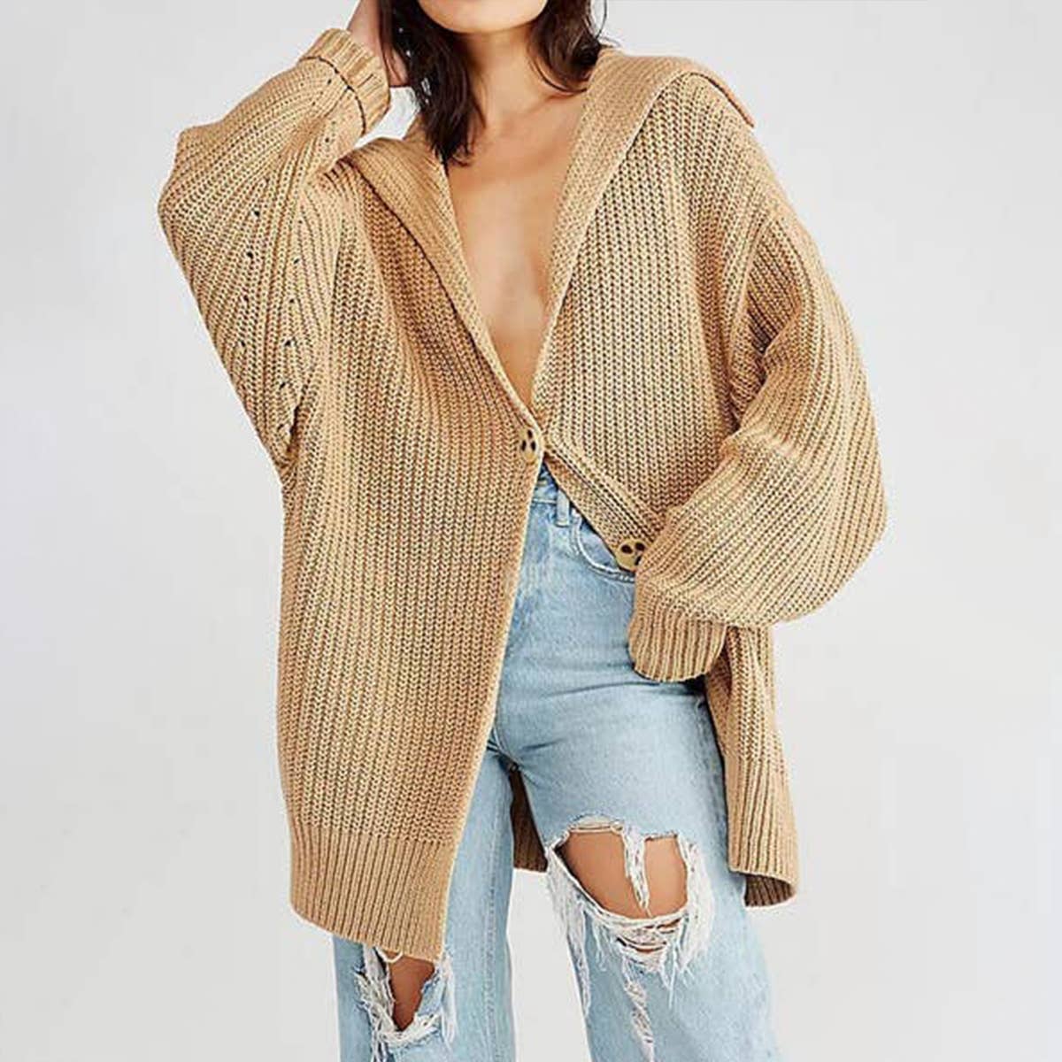 Long knit cardigan with solid lapel pocket