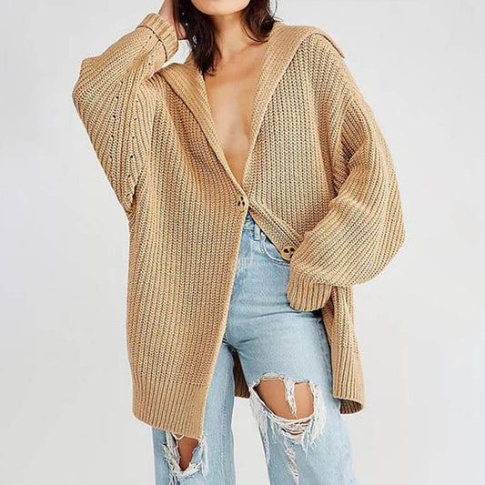 Long knit cardigan with solid lapel pocket