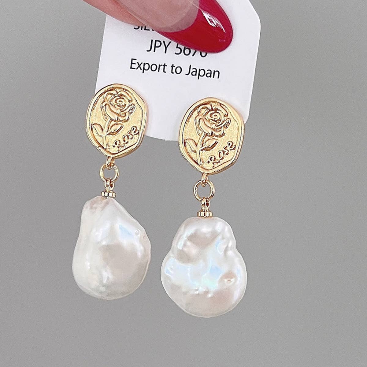 FRESHWATER PEARL GEOMETRIC ROSE EARRINGS