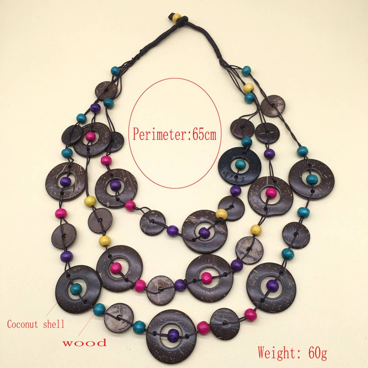 VINTAGE BRAIDED ROUND COCONUT WOOD BEAD NECKLACE