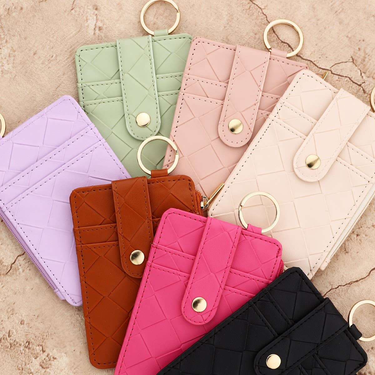 Plaid Woven Card Wallet with Zipper Closure_CWAB4946