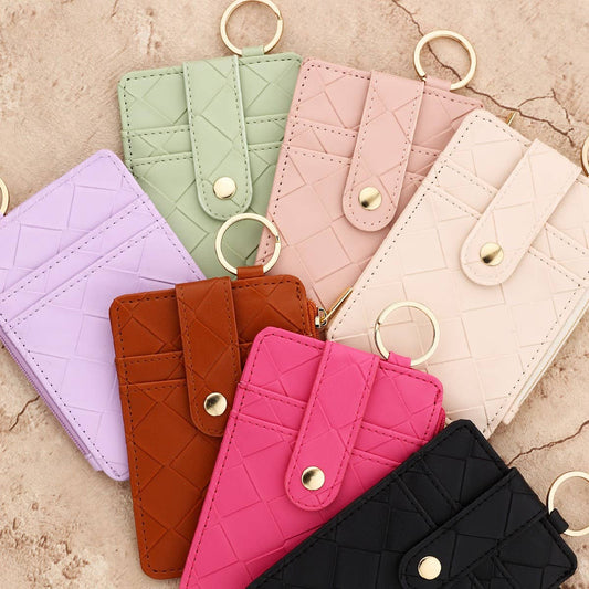 Plaid Woven Card Wallet with Zipper Closure_CWAB4946