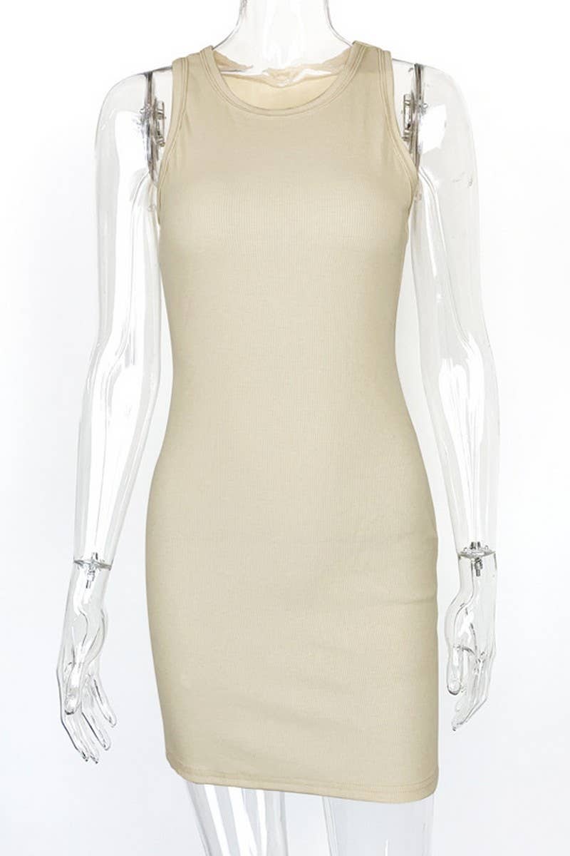 CWDSD7486_THREADED SLEEVELESS SEXY HIP-WRAPPED VEST DRESS