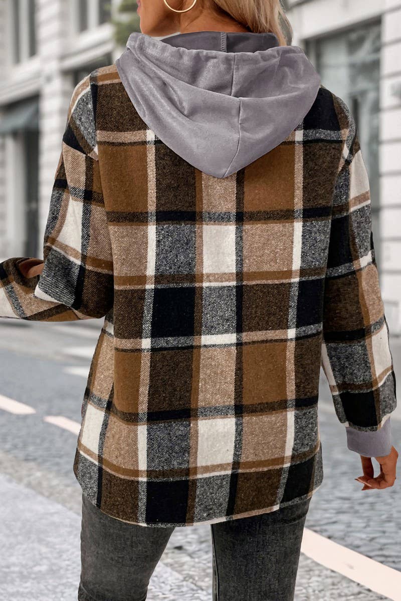 CWOHOL00587_PLAID PATCHWORK BRITISH STYLE HOODED SWEATSHIRT