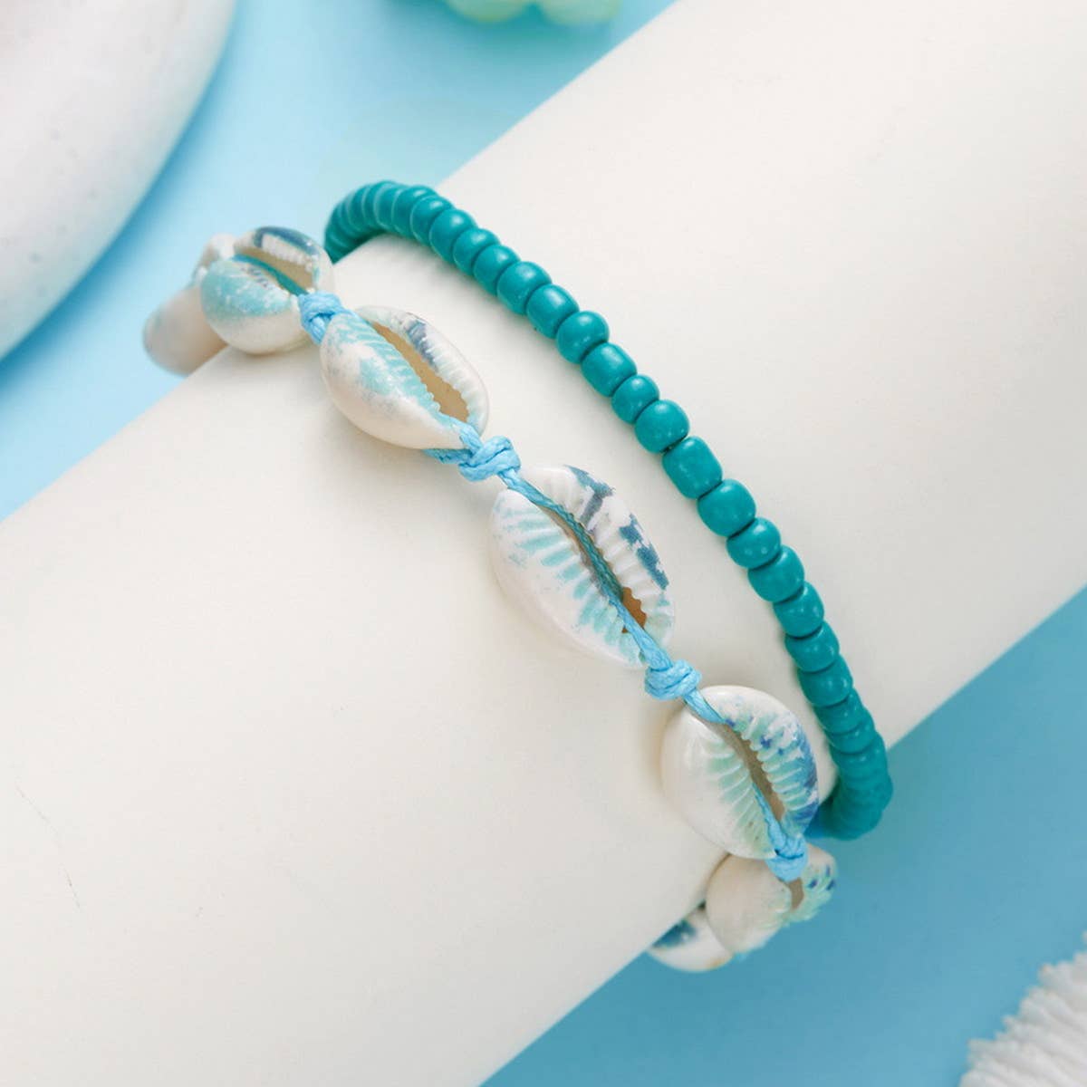 HAND-WOVEN BEACH COLORED SHELL RICE BEAD BRACELET