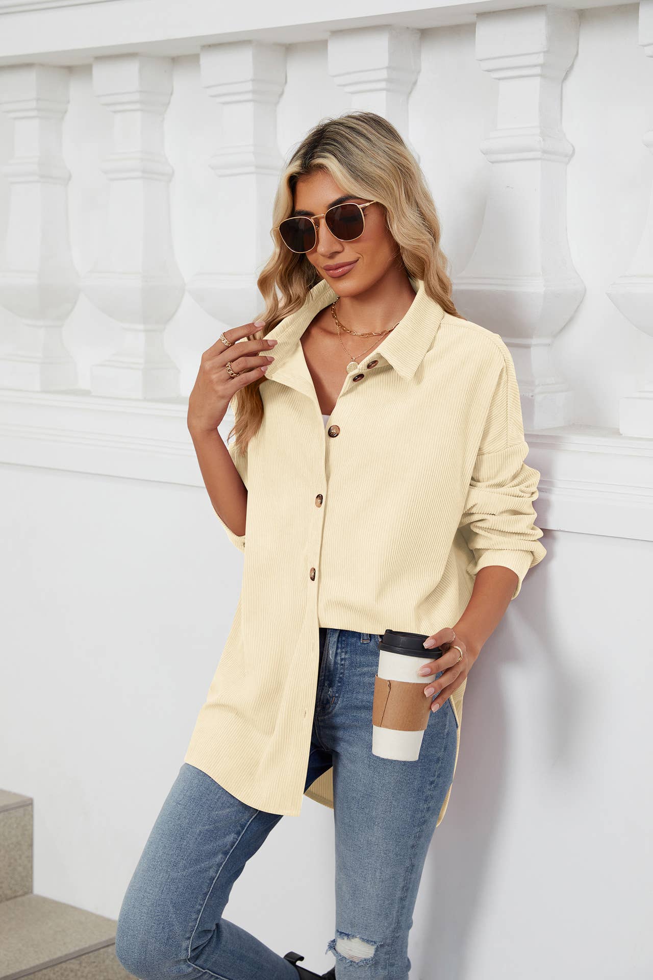 LAPEL BUTTON-DOWN LONG-SLEEVED SHIRT JACKET