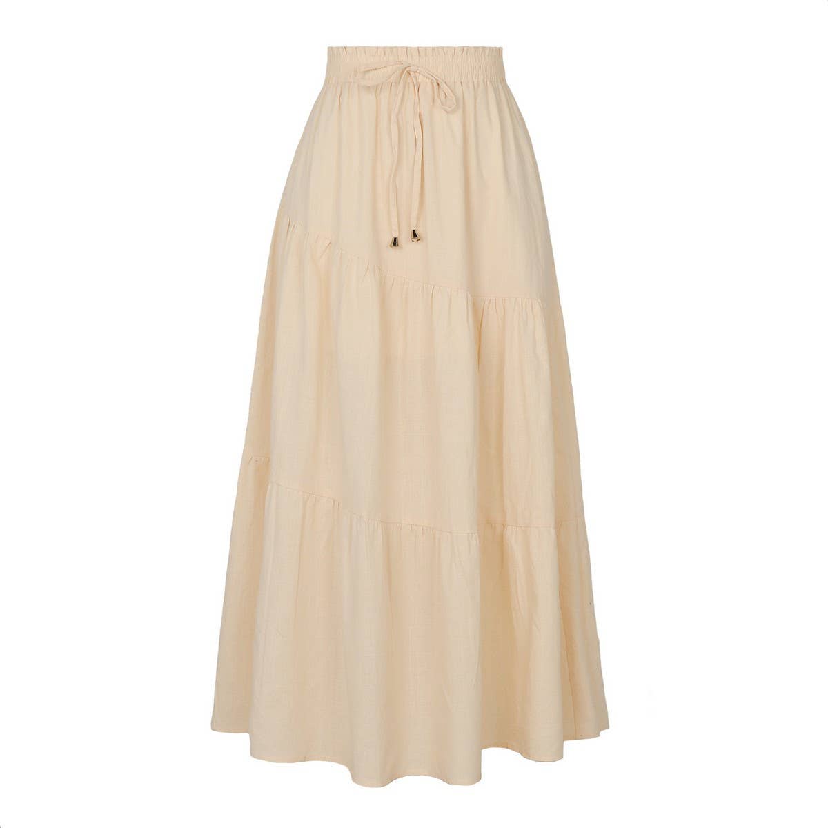 COTTON AND LINEN MAXI SKIRT WITH PLEATED HEM