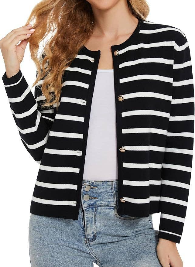 FASHION LONG-SLEEVED BUTTON-UP CREW-NECK CARDIGAN