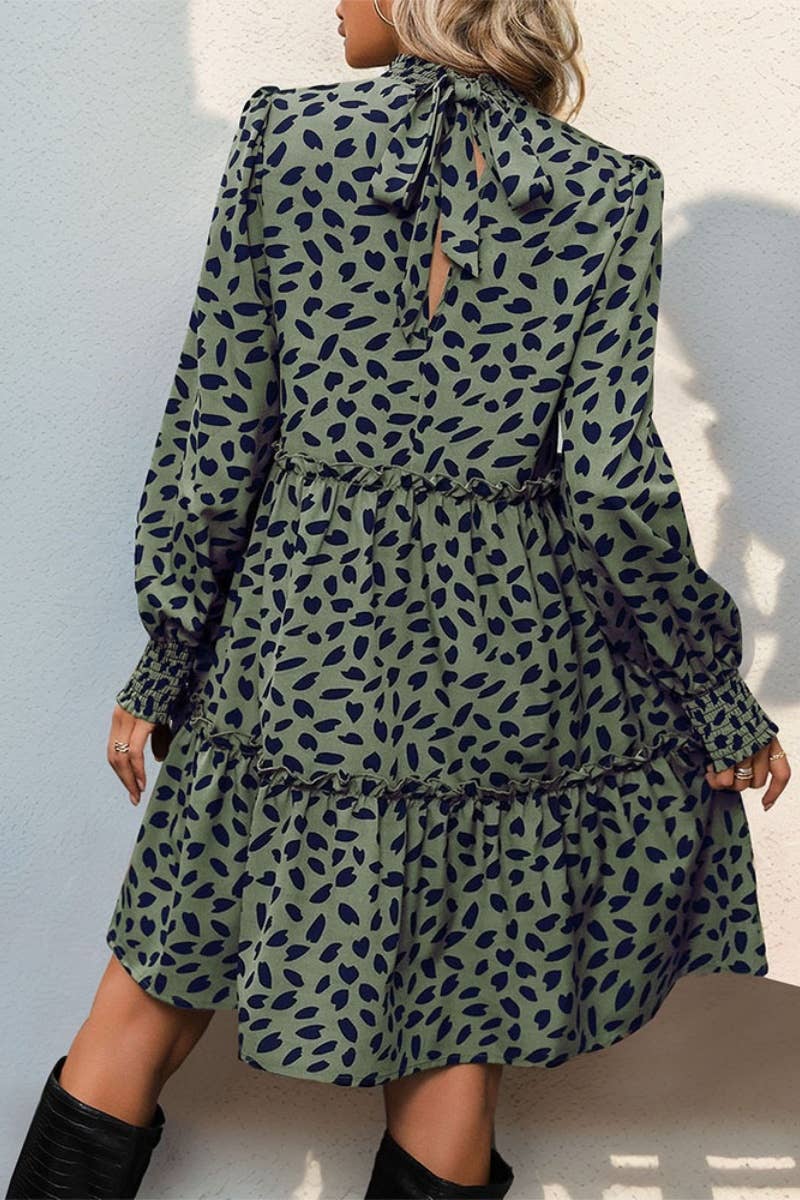 CWDSD6519_CHOKER LONG SLEEVE LEOPARD PRINT WAIST DRESS