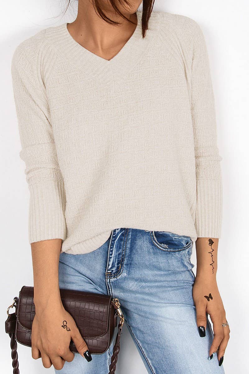 Irregular loose V-neck pullover sweater