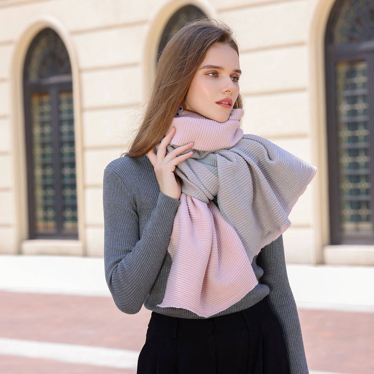 Double-Sided Crinkle Scarf - Elegant Winter Wrap