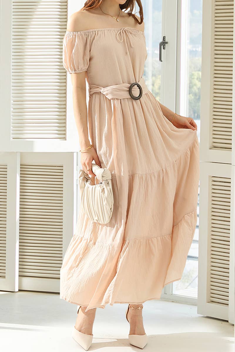 CWDMD545_SHORT SLEEVE TIERED OFF SHOULDER MAXI DRESS
