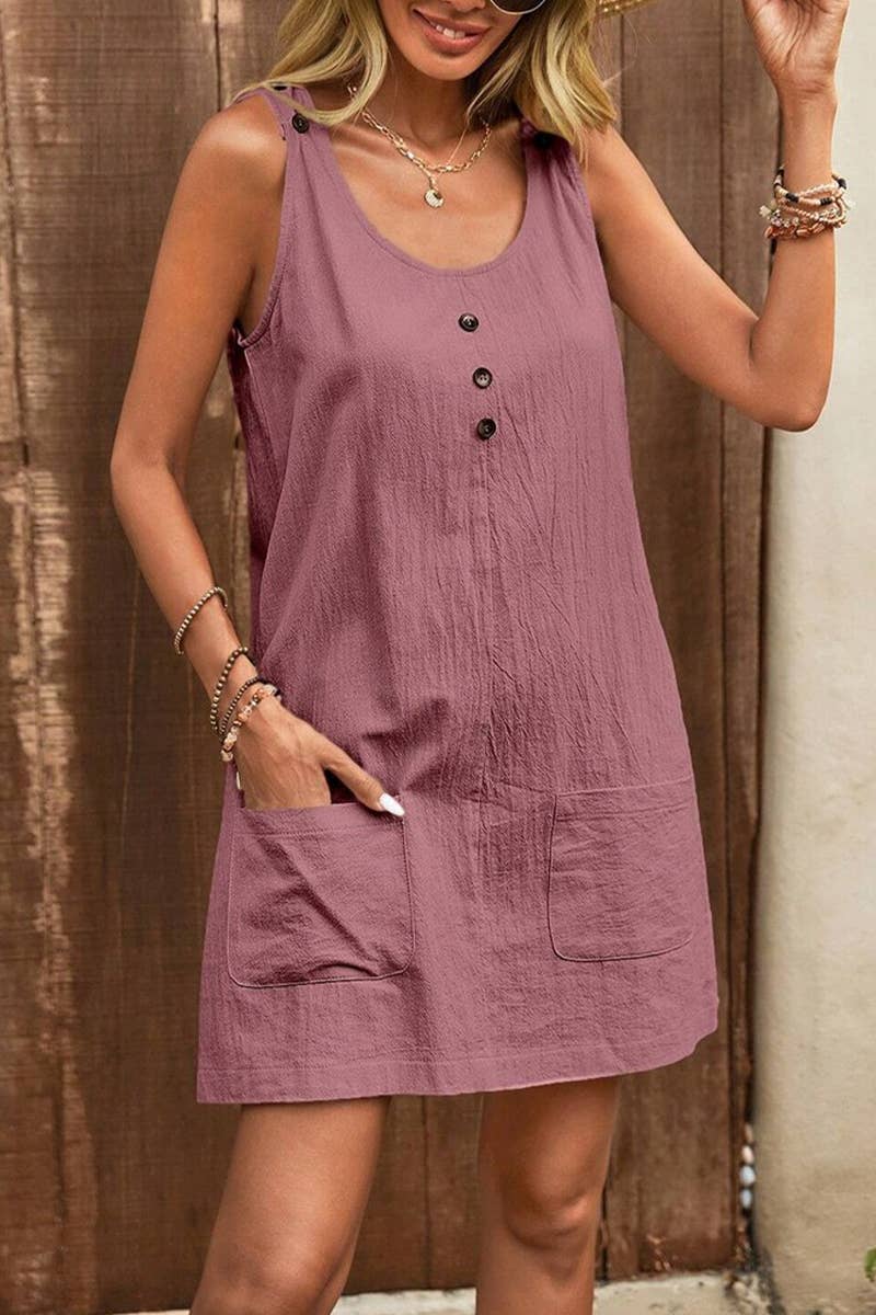 CWDTD0426_SUMMER U-NECK SLEEVELESS SUSPENDER DRESS