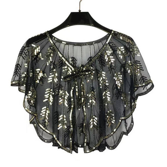 Leaf Sequin Sheer Shawl ??Evening Party Cape_CWMM8961