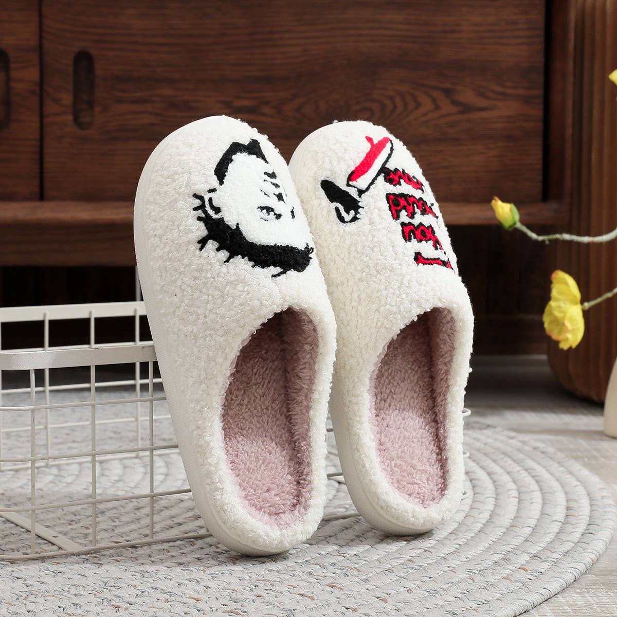 HALLOWEEN HORROR EMBROIDERED COTTON SLIPPERS
