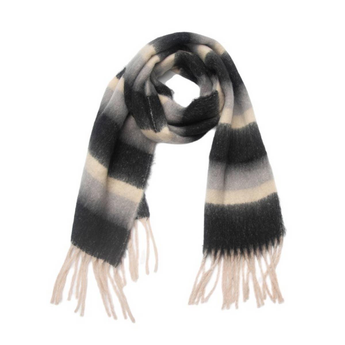 Chunky Fringe Stripe Scarf ?  Winter Yarn Wrap