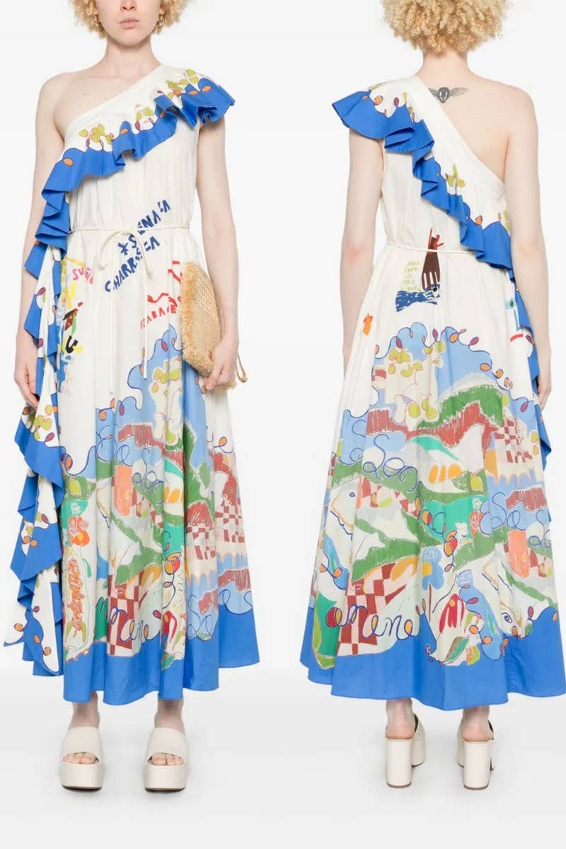 CWDMD5741_TEMPERAMENT OFF-SHOULDER RUFFLED CASUAL DRESS