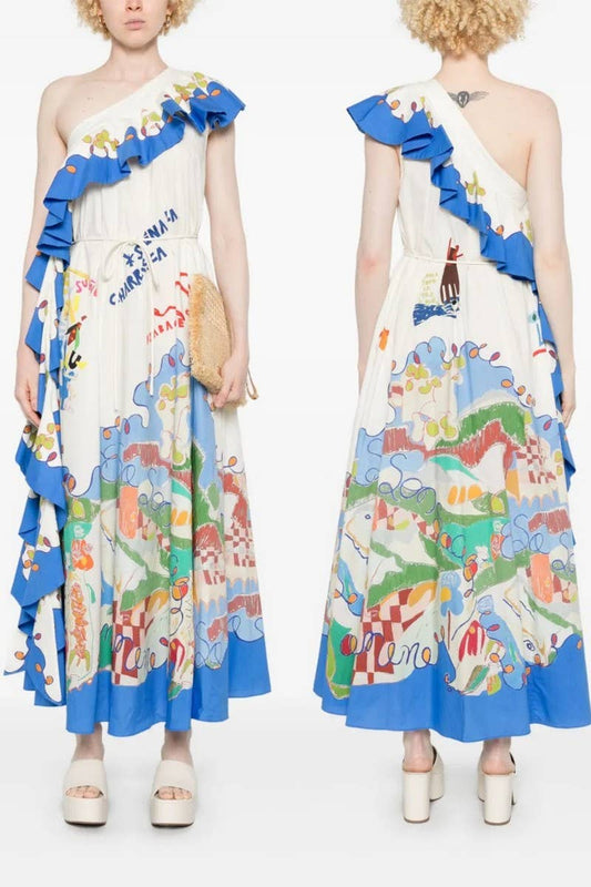 CWDMD5741_TEMPERAMENT OFF-SHOULDER RUFFLED CASUAL DRESS