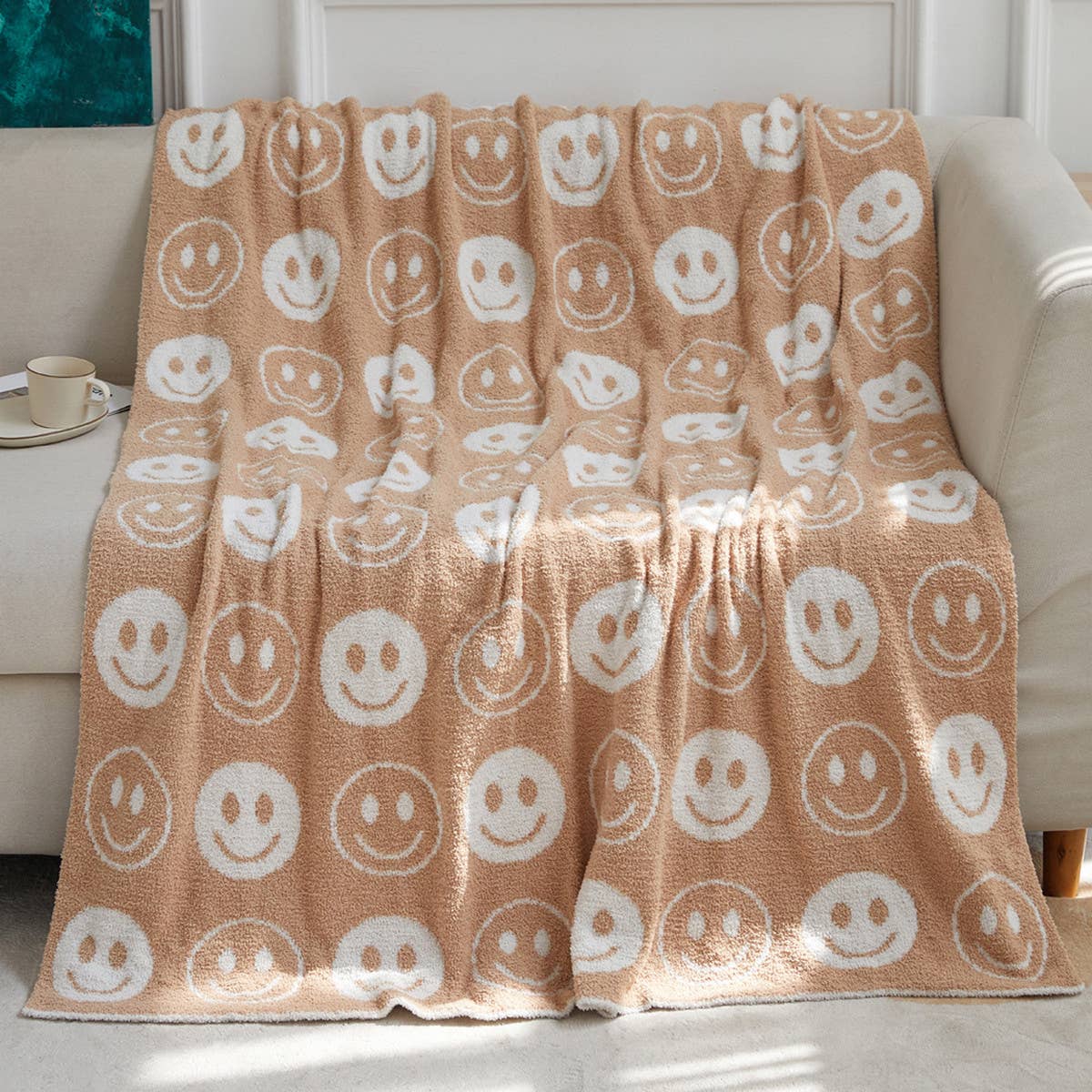 SMILEY FACE KNITTED JACQUARD THROW BLANKET_CWMM1474