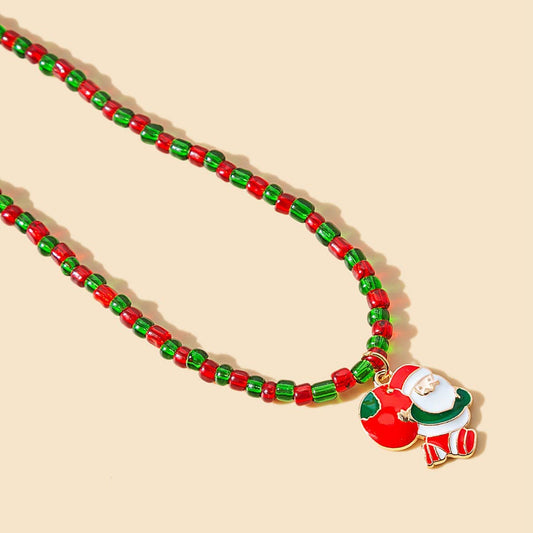 CHRISTMAS COLORBLOCK BEADED CARTOON EARRINGS