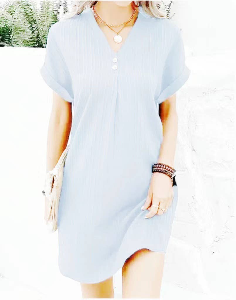 V-neck solid-color pullover casual button dress