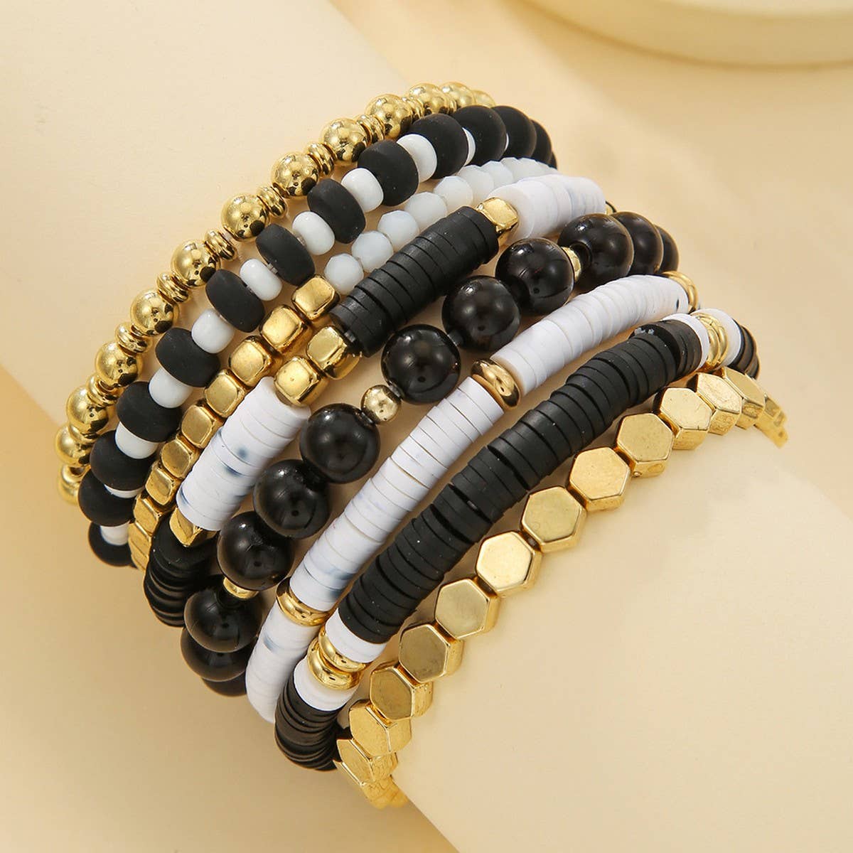 SIMPLE MULTI-STRAP POLYMER CLAY BRACELET SET_CWMM3527