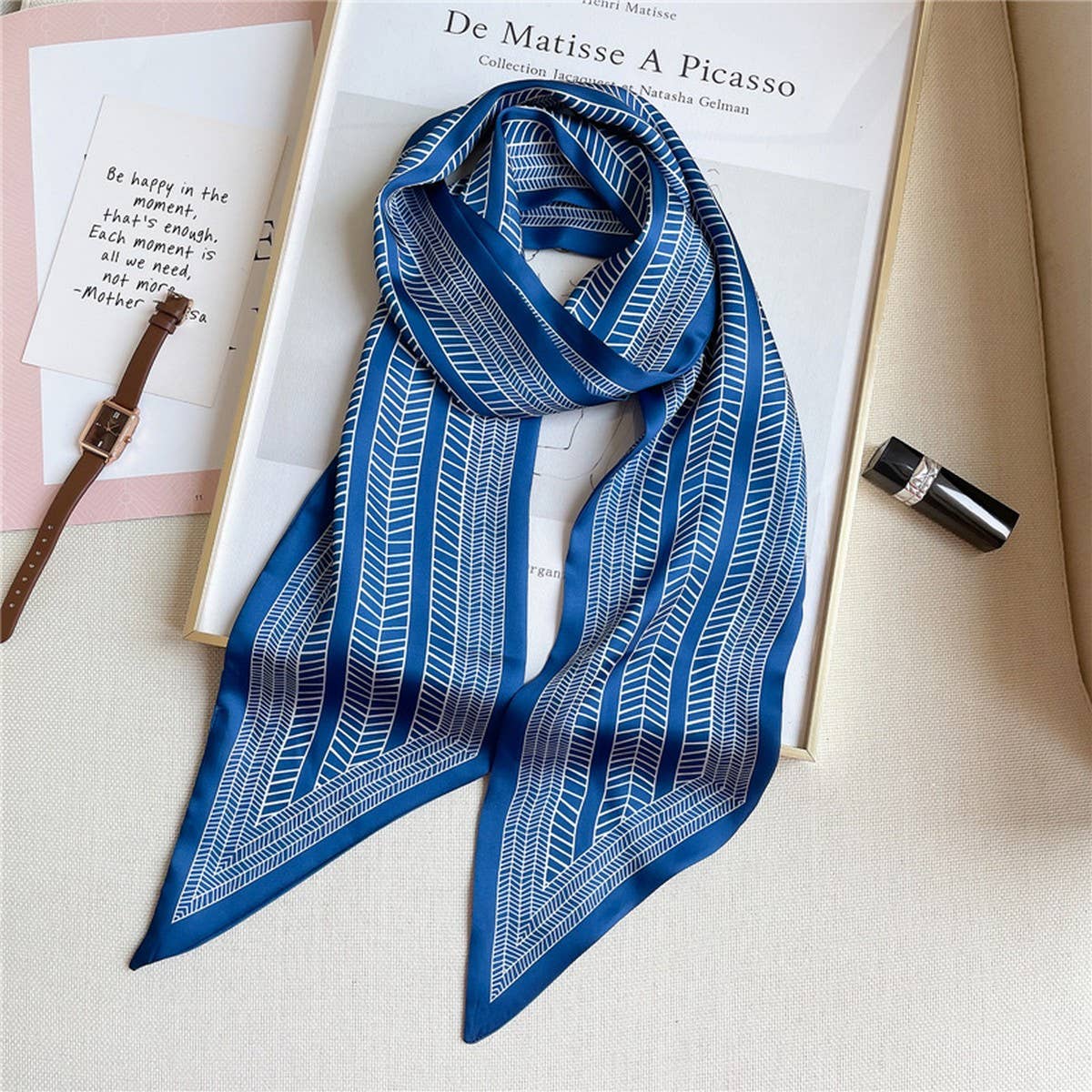 GEOMETRIC ALL-MATCH NARROW SILK HEAD SCARF