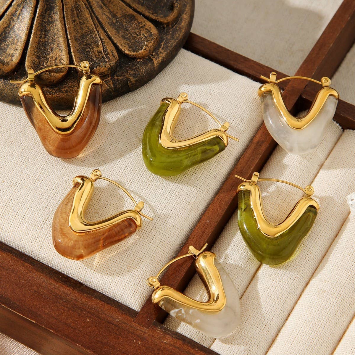 TRIANGLE GEOMETRIC STAINLESS STEEL 18KGOLD EARRINGS