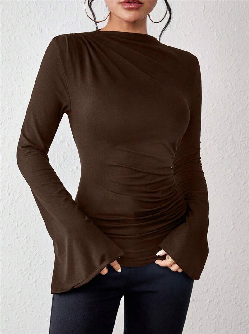 Stylish flared sleeve stand-up collar T-shirt