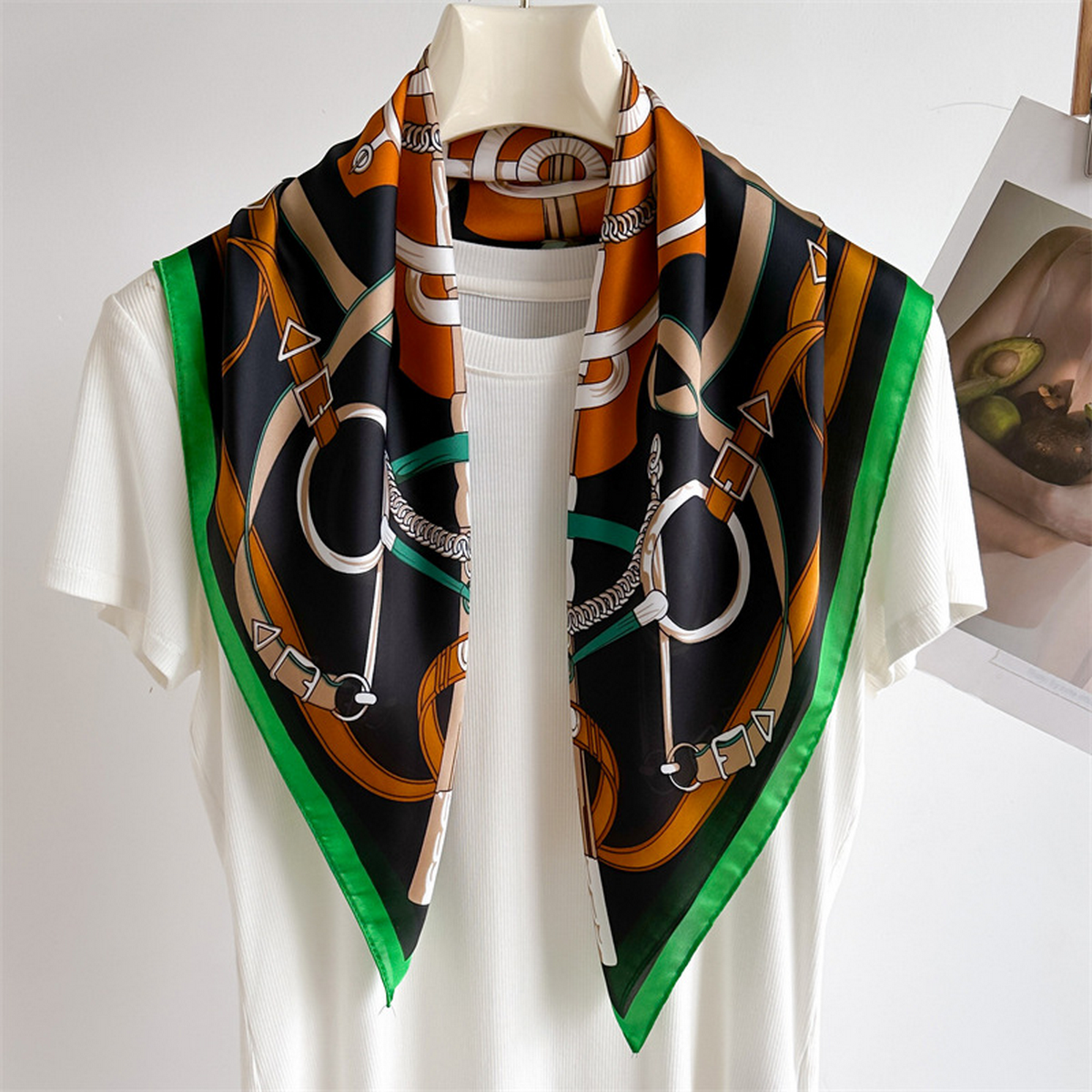 Lily Print Satin Square Scarf for Summer Sun