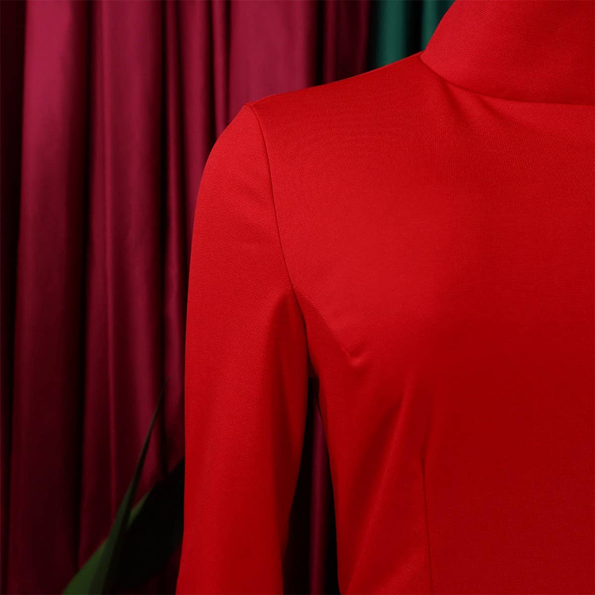 FASHION LONG SLEEVE OBLIQUE NECKSTRETCH KNIT DRESS_CWDMD3675