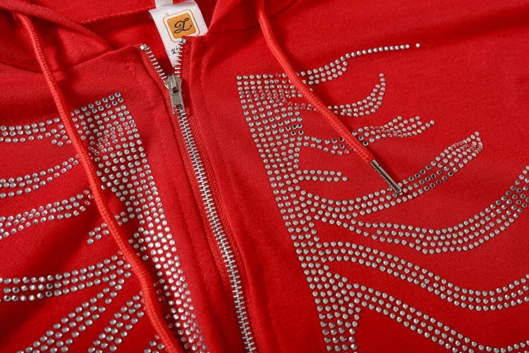 SOLID COLOR STERNUM IRON DRILL ZIPPER HOODIE