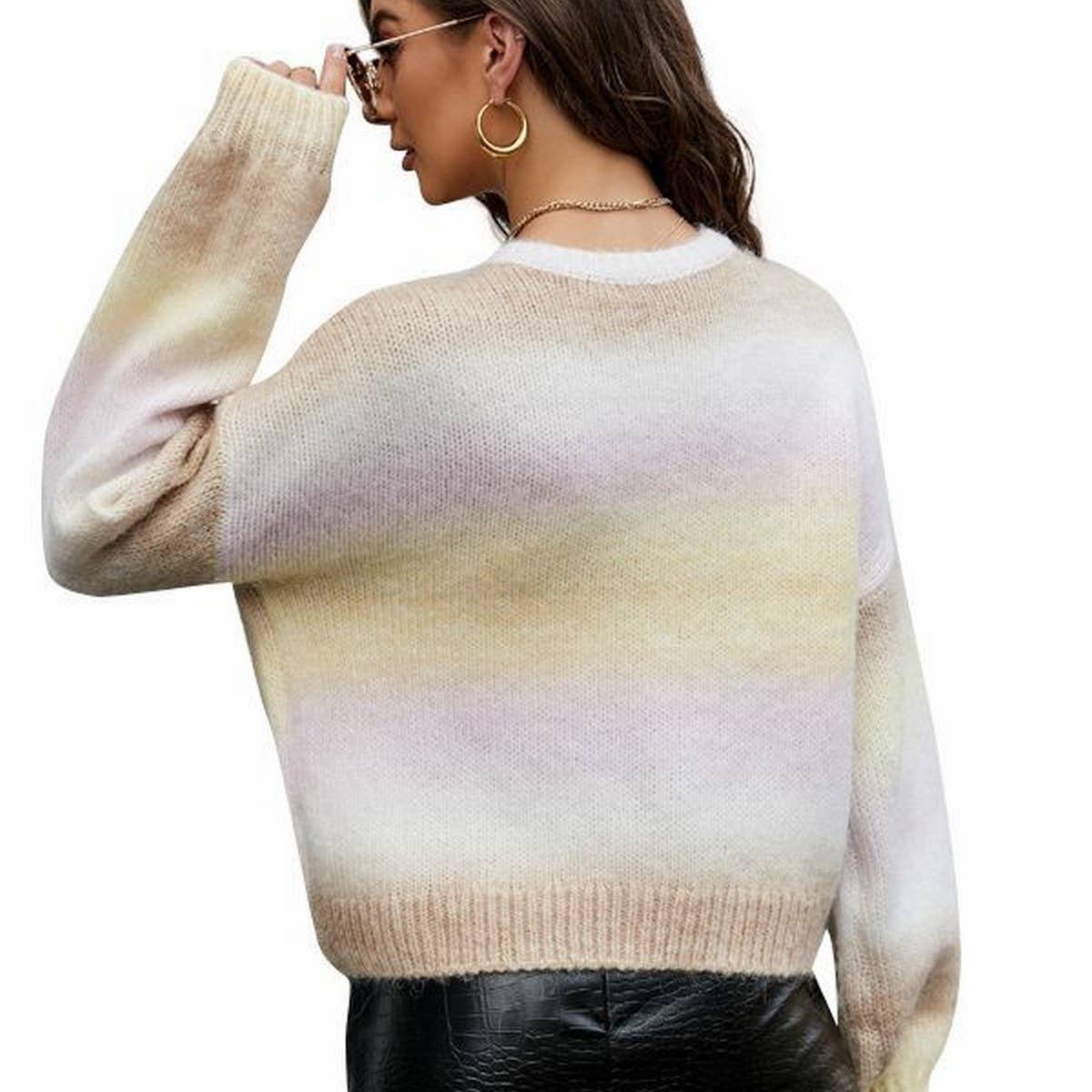Fashion gradient knit long-sleeved pullover sweater