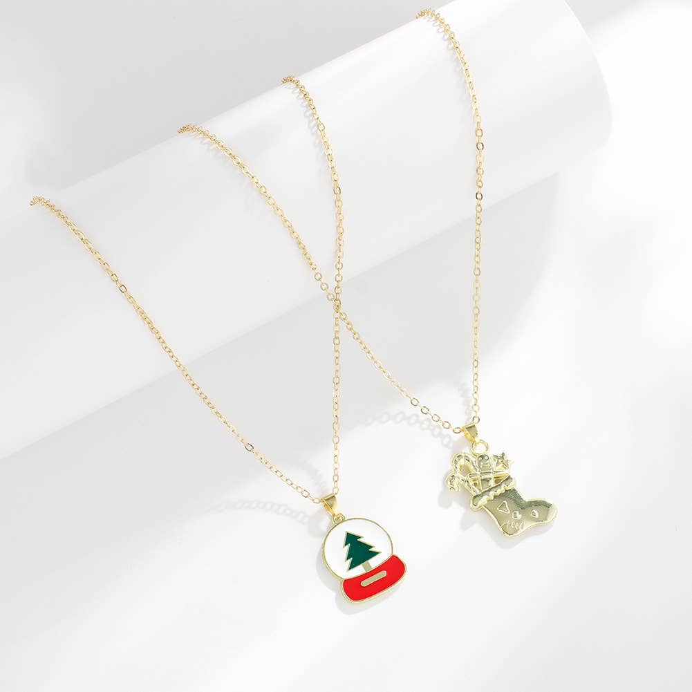 CHRISTMAS SNOWMAN CHRISTMAS TREE NECKLACE SET
