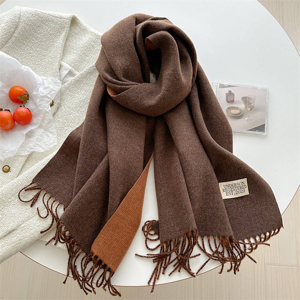 Double Sided Faux Cashmere Scarf-Solid Color Shawl