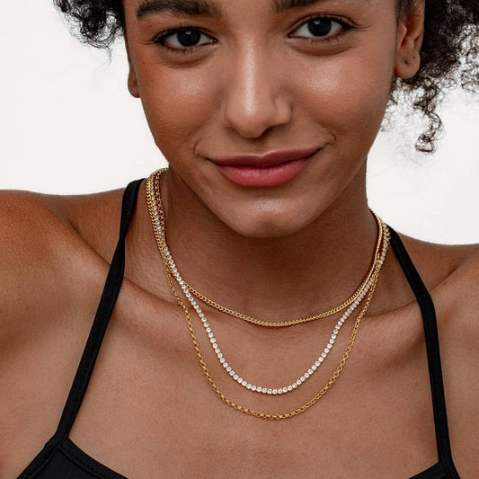 STACKED THREE-LAYER DIAMOND CHAIN NECKLACE_CWMM3644