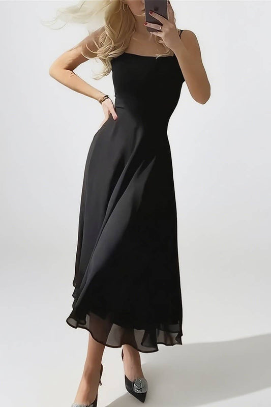 CWDHL1089_SLEEVELESS ELEGANT SQUARE NECK SLIM WAIST DRESS